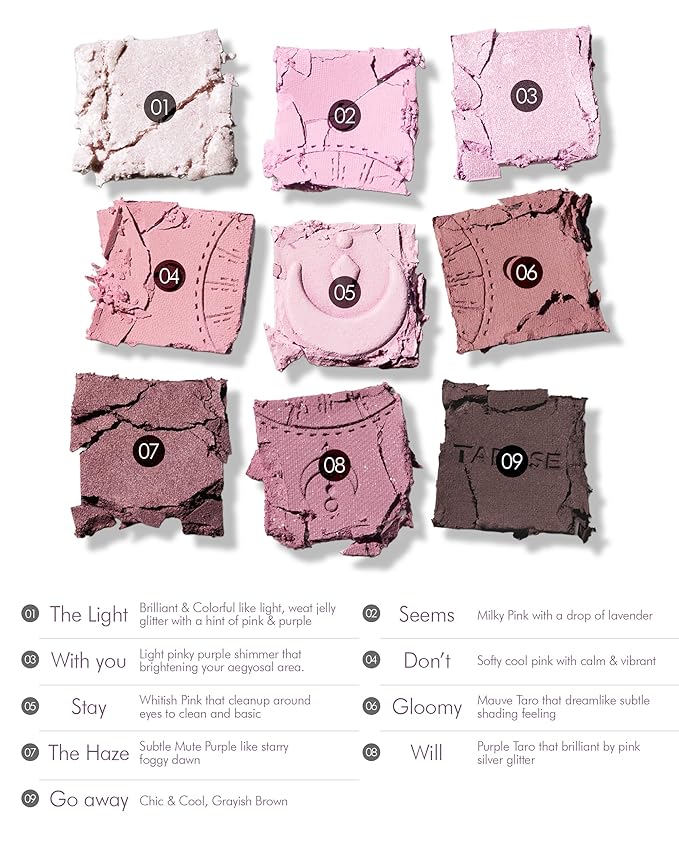 HOLIKA HOLIKA My Fave Mood 09 Taro Reader - 9 Colors Eye Palette - Pink & Purple Shades, Ideal for Cool-Tone Skin - Matte Shimmer Eyeshadow Kit - Multipurpose for Blusher - Flawless Finish, Soft-Velvo Beauty