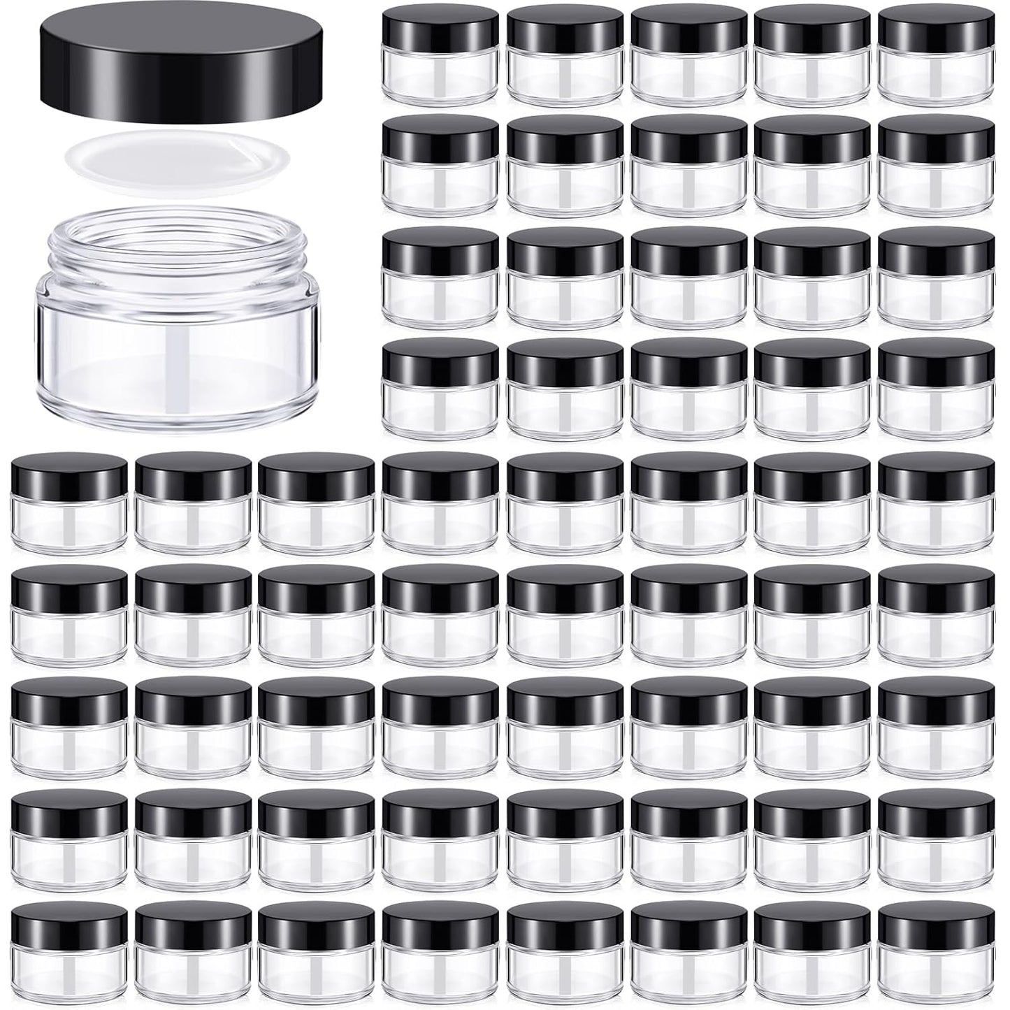 Domensi 100 Pcs 1 oz Glass Jars with Lids Bulk Round Glass Cosmetic Jars Lids 1 oz Small Travel Containers with Inner Liner for Lotions Powders Ointments Sample Cream(Clear, Black)-Velvo Beauty