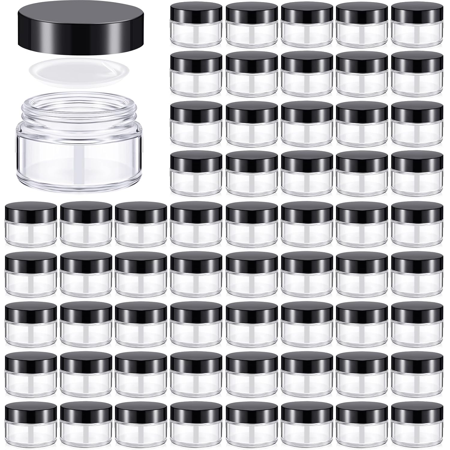 Domensi 100 Pcs 1 oz Glass Jars with Lids Bulk Round Glass Cosmetic Jars Lids 1 oz Small Travel Containers with Inner Liner for Lotions Powders Ointments Sample Cream(Clear, Black)-Velvo Beauty