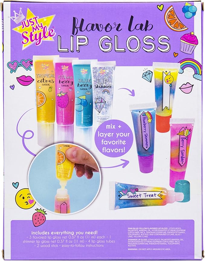 Just My Style Flavor Lab Lip Gloss by Horizon Group USA, DIY 4 Custom Lip Glosses By Mixing Colorful Flavors & Lip Shimmer. Flavors, Shimmer, Lip Gloss Tubes Mixing Stick & Instructions Included-Velvo Beauty