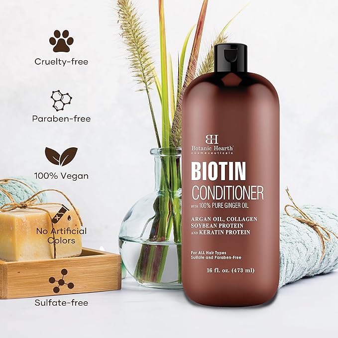 Botanic Hearth Biotin Conditioner With Ginger Oil & Keratin | For Hair Growth |With Turmeric Extract, Argan Oil, Tea Tree Oil & Vitamin E | Sulphate & Paraben Free | 16 Fl Oz-Velvo Beauty