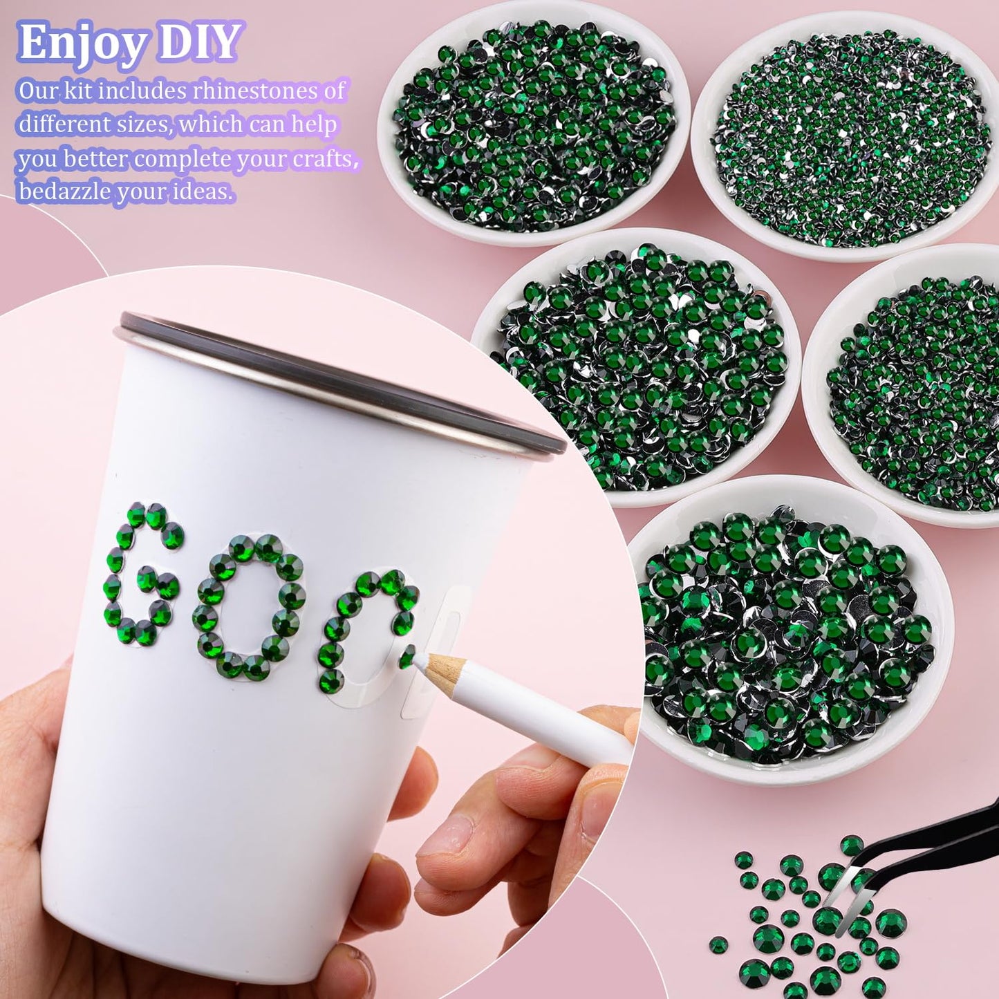 25000Pcs Resin Rhinestones for Crafting, Emerald Green 2-6mm Mixed Sizes Non Hotfix Flatback Gems, Bedazzling Crystal for DIY Crafts Clothing Tumblers Mugs Shoes Fabric Nail Art-Velvo Beauty