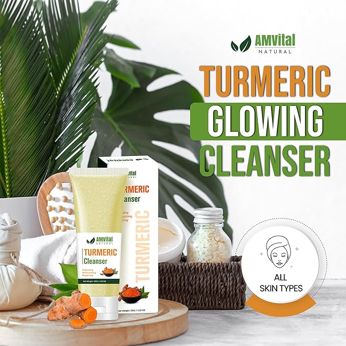 Turmeric Face Wash - Turmeric Facial-Cleanser with Aloe Vera, Vitamin E, and Natural Extracts - Lightweight Daily Gel Face Wash for All Skin Types - 120ml-Velvo Beauty
