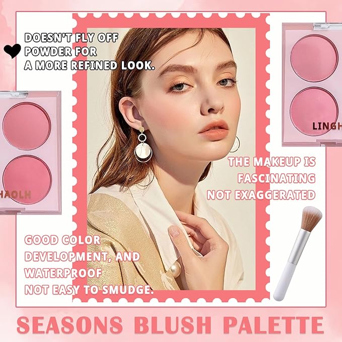 4 Colors Blush Palette for Cheeks,Face Matte Contour Blush Makeup Palette,Buildable Shimmer Facial Cheek Blusher Shades,Blendable Cosmetic Makeup Blush with Blush Brush 01-Velvo Beauty