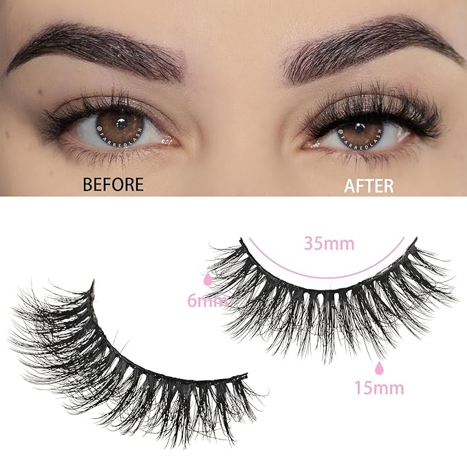 FARRED Lashes Natural Look Short Cat Eye Natural Lashes Fluffy Wispy False Eyelashes 14 Pairs Faux Mink Strip Eye Lashes Pack for Daily Makeup (F7 | 6-15mm)-Velvo Beauty