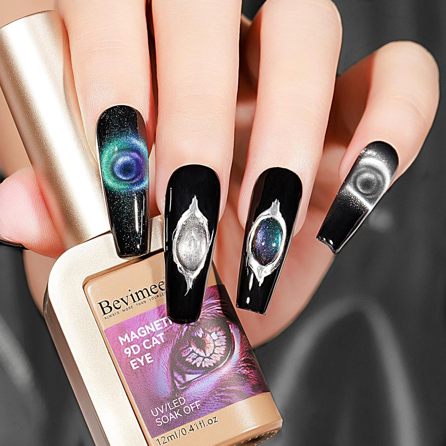 Cat Eye Gel Nail Polish Silver 12ML 9D Chameleon Cateye Magnetic Nail Polish Gel Holographic Cat Eye with Magnet Stick Varnish Soak off Manicure Set 1PC-Velvo Beauty