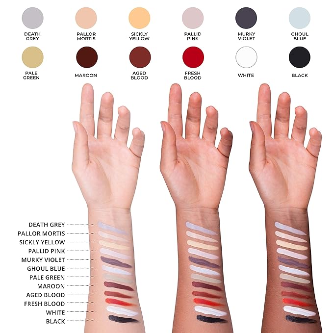 12-Color Death FX Cream Palette, Professional Quick Drying Waterproof SFX Makeup for the Stage, Film, Costumes, Cosplay, Halloween-Velvo Beauty