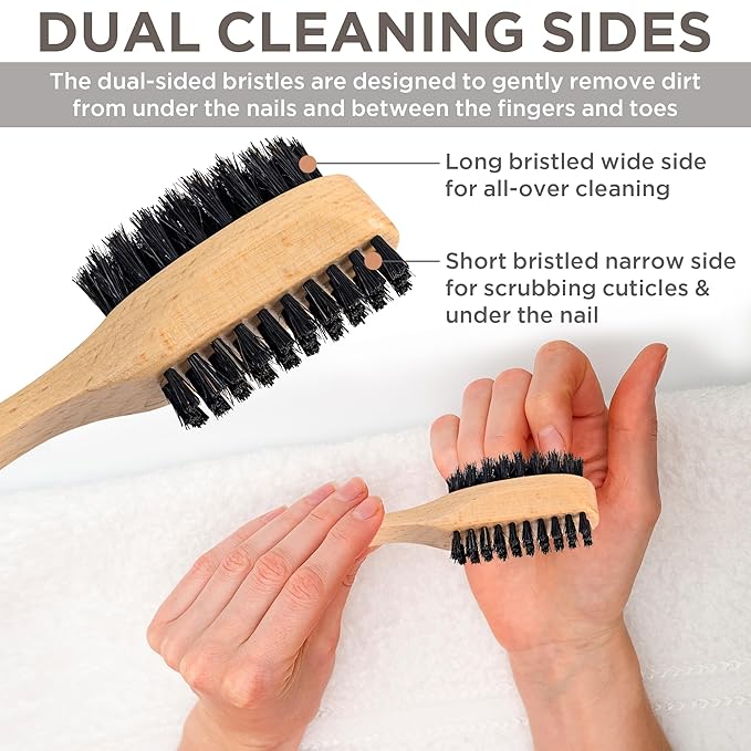 Takavu Nail Brush Black Boar Bristles, Natural Wood Handle, Nail Cleaning Brush for Scrubbing Fingernail Toenail Hand Feet, Dual Sided for Regular Manicure Nail Care Hygiene-Velvo Beauty