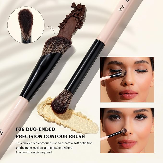 Jessup Face Makeup Brushes 3pcs Double Ended Makeup Brush Set for Foundation Contour Blush Highlight and Powder, Premium Synthetic Make up Brushes Peach Dust T508-Velvo Beauty