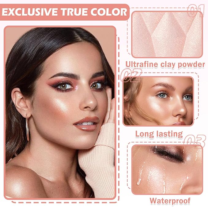 2PCS Pearl White Highlighter Makeup Palette Face Powder Highlighters Iluminadores De Maquillaje Shimmer Glitter Diamond Highlighter Contour Powder Makeup Palette-Velvo Beauty