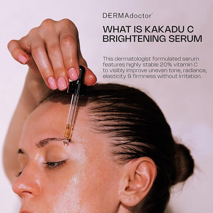 DERMAdoctor Vitamin C Face Serum 20% Vitamin C, Vitamin-E, Ferulic Acid, Ascorbic Acid Concentrated Dermatologist-Formulated Anti-Aging, Hydrating & Discoloration Correcting Serum for Face -1.0 fl oz-Velvo Beauty