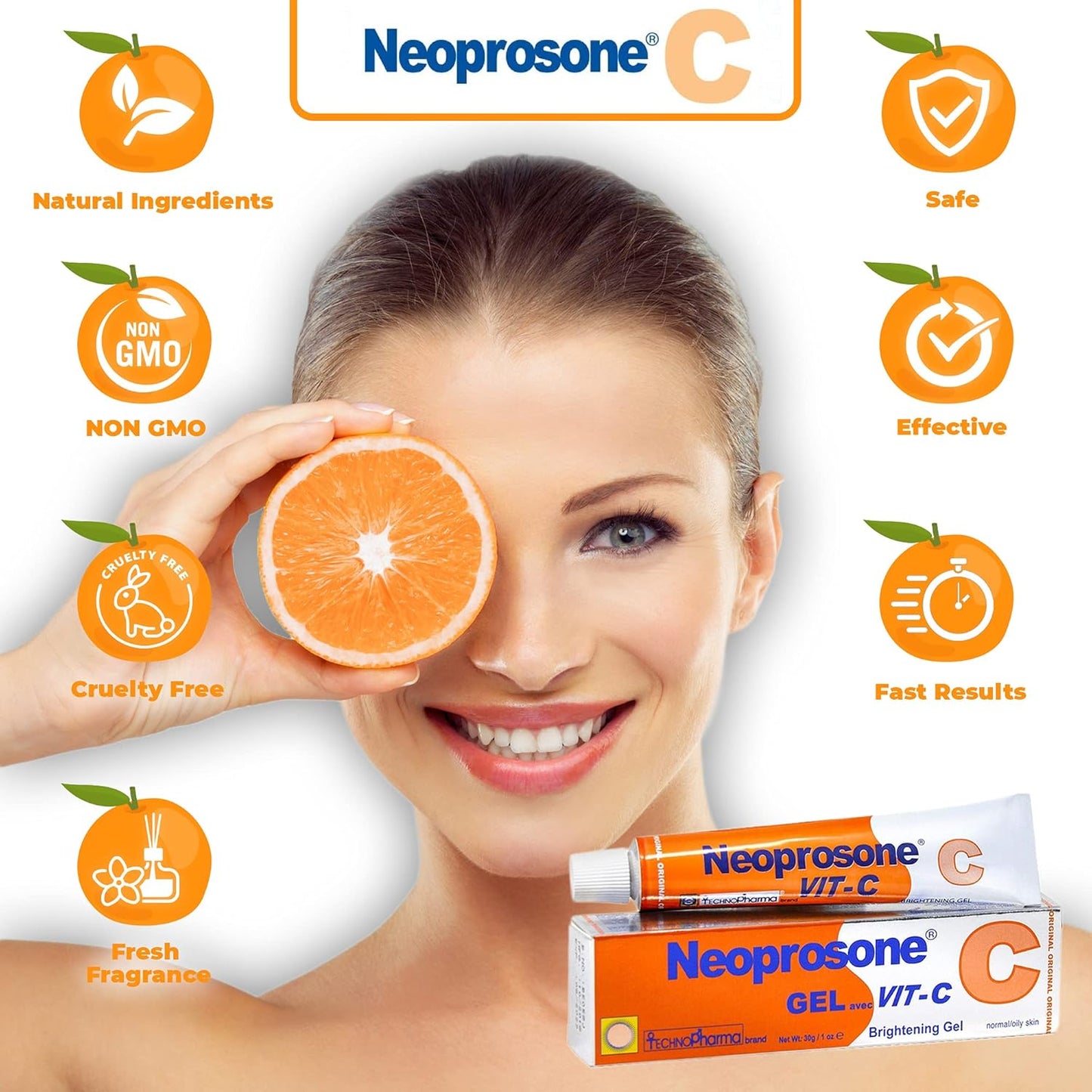 Neoprosone, Vitamin C Gel - 1 Fl oz / 30 ml - Brightening Gel Cream for Neck, Face, Body, Armpit, Hands - For Women and Men, with Alpha Arbutin-Velvo Beauty
