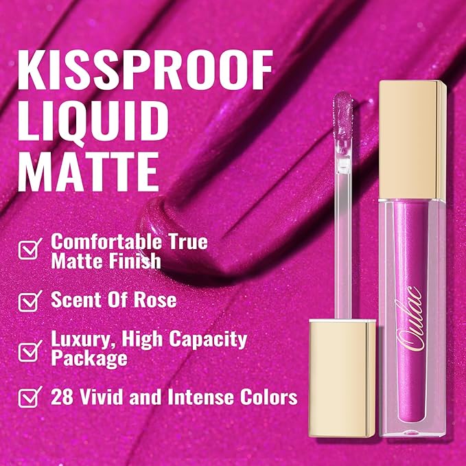 Oulac Matte Liquid Purple Lipstick for Women, Fuchsia Long lasting Lip Stain, Waterproof Highly Pigmented Creamy Formula Lipstick with Vitamin E, Vegan & Cruelty-Free, 4.5ml (MS02)-Velvo Beauty