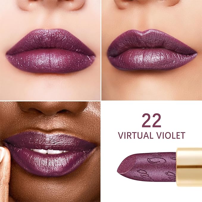 Oulac Purple Lipstick for Women with Metallic 3D Shine Lightweight Hydrating Formula, High Impact Lip Color, Vegan & Gluten Free Beauty, Full Coverage Lip Makeup, Virtual Violet(22)-Velvo Beauty