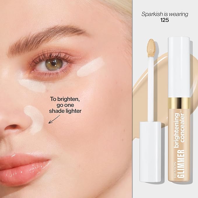 Revlon Glimmer Brightening Concealer, Liquid Under Eye Makeup, Made with Caffeine, Vitamin C, & Stevioside, 125, 0.3 fl oz-Velvo Beauty
