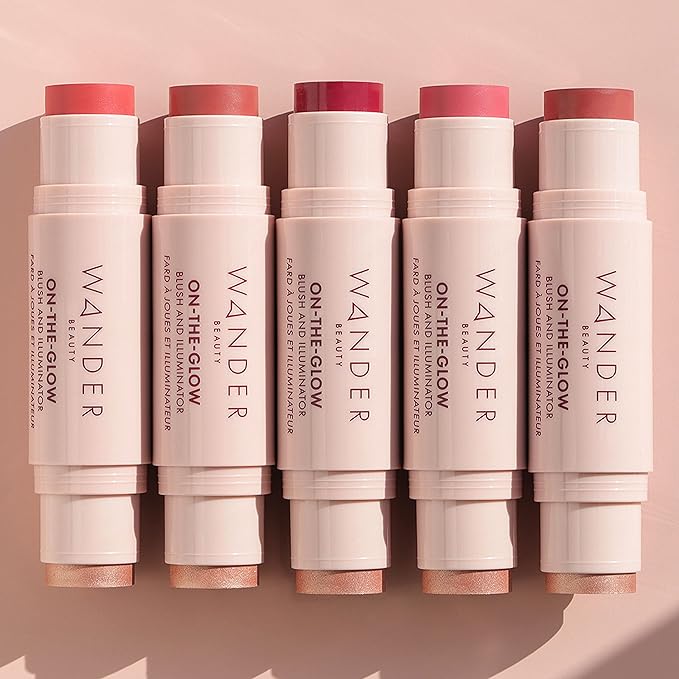 Wander Beauty On-the-Glow Blush and Illuminator - Petal Pink/Nude Glow - 7-in-1 Hydrating Cream Blush & Highlighting Stick - Stick Blush for Cheeks, Lip, & Body - Highlighter Makeup & Blush - 0.4 oz-Velvo Beauty