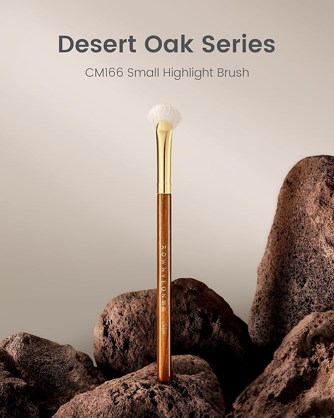Desert Oak Series Mini Fan Brush - Ultra-Fine Goat Hair for Precision Highlighting, Flat Fan Shape Targets Cheekbones/Nose Bridge, Ebana Bubinga Handle & Brass Ferrule (CM 166)-Velvo Beauty