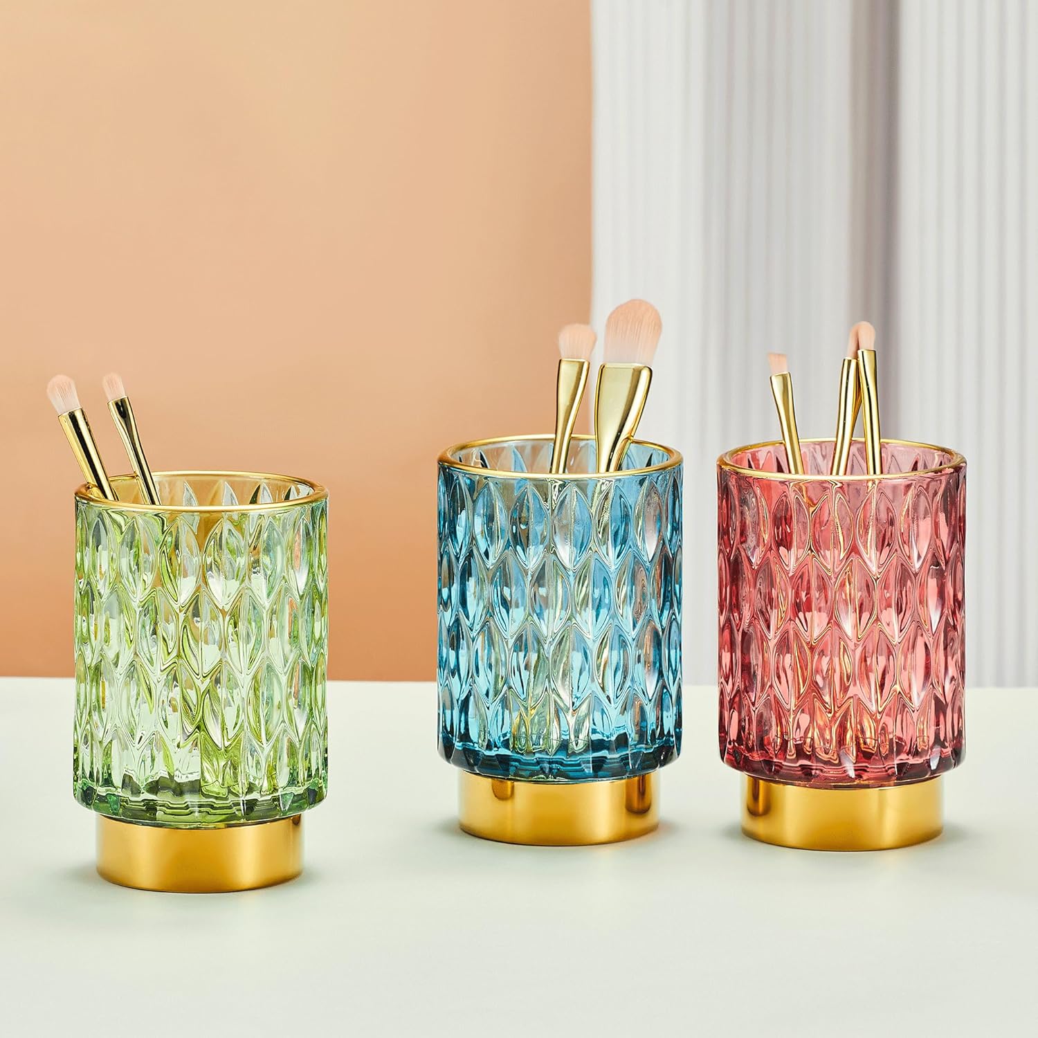 Makeup Brush Holder Organizer,Toothbrush Holders,Desk Pen Pencil Holder,Multifunctional Vintage Glass Brush Cup(A39-1-US)-Velvo Beauty