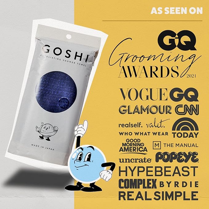 GOSHI Exfoliating Shower Towel - Rip-Resistant Exfoliating Washcloth for All Skin Types - Indigo Blue - Made in Japan-Velvo Beauty