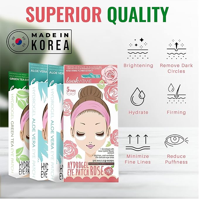Under Eye Patches for Dark Circles and Puffiness (20 Pairs) - Korean Skin Care Caffeine Collagen Eye Patches for Puffy Eyes -Hydrogel Eye Patch - Under Eye Mask - Aloe Vera Rose Green Tea Gel Eye Pads-Velvo Beauty