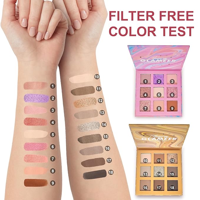 Eyeshadow,18Colors Eyeshadow Palette, Matte&Glitter&Shimmer Eyeshadow,for Eye Makeup Long Lasting Waterproof Eye Makeup Palette, Glitter Shimmer Professional Bright-Colored Eye Shadow(G005-1/G005-2)-Velvo Beauty