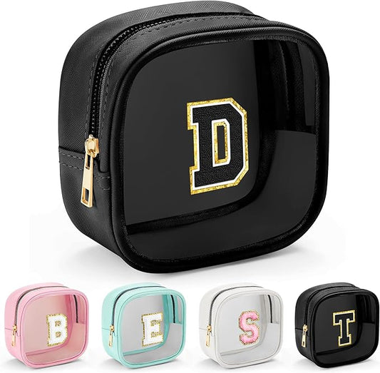 YOOLIFE Initial Makeup Bag Travel Toiletry Bag, Clear Makeup Bag Car Accessories For Women Clear Makeup Bags With Zipper Girlfriend Teacher 7 Year Old Girl Gifts Daughter Gifts Girl Gifts Mini Black D-Velvo Beauty