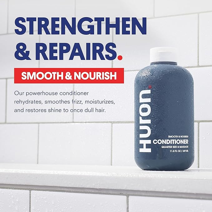 Huron Men’s Conditioner - Lightweight, Hydrating Conditioner - Eliminates Frizzy Hair, Moisturizes, & Restores Shine - Clean & Invigorating Scent - 100% Vegan Ingredients & Cruelty-Free - 11.8 Fl Oz-Velvo Beauty