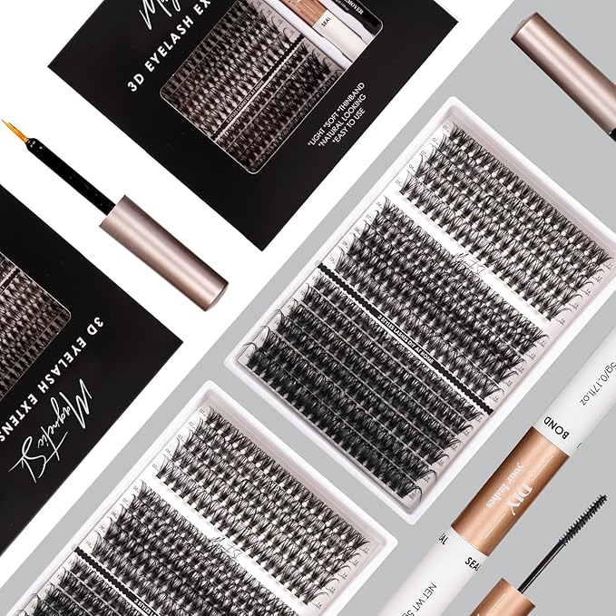 DIY Lash Extensions Kit 320pcs Individual Lashes Clusters 40D 50D 100D D Curl Eyelash Extension Kit with Applicator and Lash Bond&Seal, Lash Remover For False Eyelash Mix 11-20mm (40D+50D+100D KIT)-Velvo Beauty