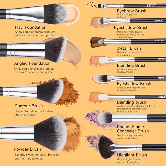 BEILI Makeup Brushes 12pcs Makeup Brushes Set with Holder Premium Synthetic Kabuki Foundation Brush Blending Blush Concealer Full Face Makeup Brushes Kit With Gift Box(Black)-Velvo Beauty