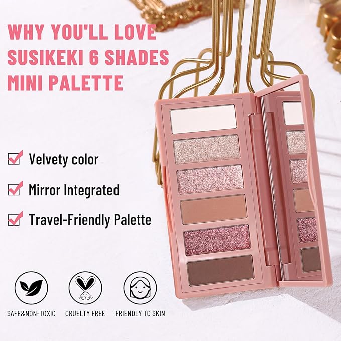 6 Colors Mini Naked Eyeshadow Makeup Palette Blush-colored Neutral Tone Eye Shadow Matte & Shimmer Nude Make Up Pallet with Mirror Blendable Highly Pigmented Travel Size Gift Kit 03-Velvo Beauty