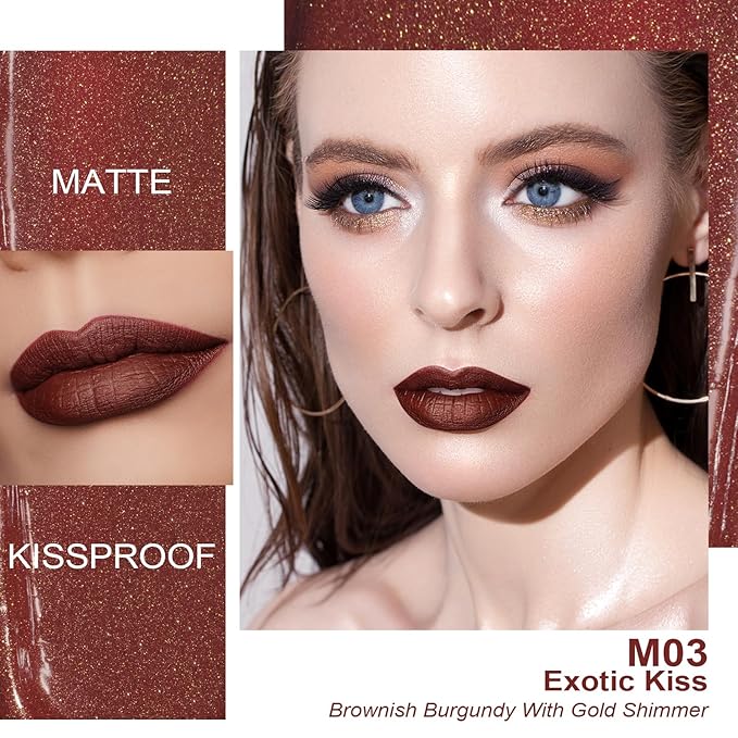Oulac Matte Liquid Brown Lipstick for Women, Long Lasting Lipstick Waterproof Lip Stain, No Transfer, Creamy High Pigmented Formula with Rose Oil, Vegan & Cruelty-Free,Brown M03-Velvo Beauty