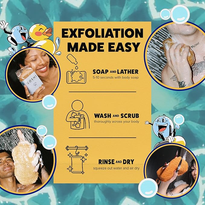 GOSHI Exfoliating Shower Sponge - Rip-Resistant, Rapid-Drying Exfoliating Bath Sponge for All Skin Types - Marigold Yellow - Made in Japan-Velvo Beauty