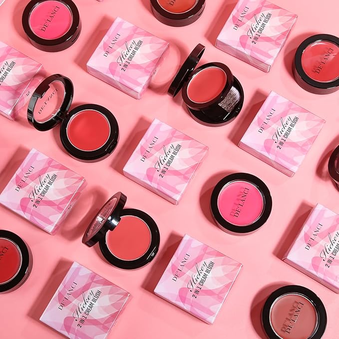 DE'LANCI Blush Single for Cheeks+Lip, Buildable Color Silky Smooth Peach Blush, Best Peachy Half Matte Blusher for Fair Medium Skin, Easy to Use Travel Size, Breathable Blendable Cream Blush (SHY 05#)-Velvo Beauty