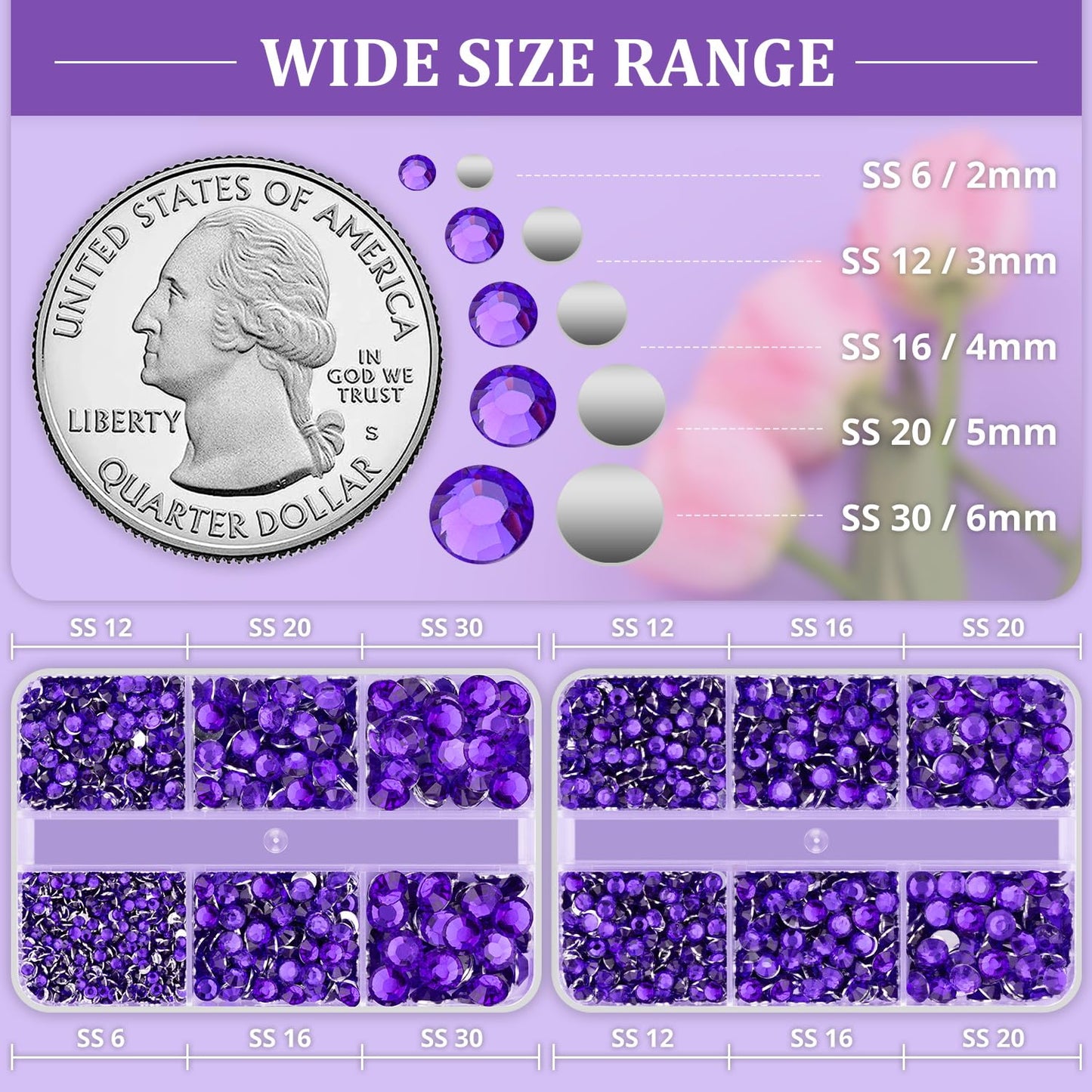 Resin Rhinestones for Crafting, 2 Boxeses Purple Multi Sizes Flatback Bedazzling Crystals for Crafts Nail Art Deco, Non Hotfix Gems Charms for Tumbler Shoes Clothing Fabric Face Makeup-Velvo Beauty