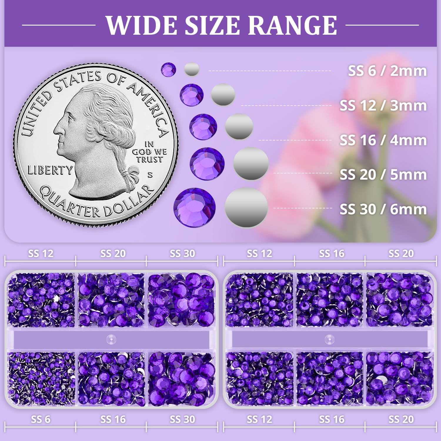 Resin Rhinestones for Crafting, 2 Boxeses Purple Multi Sizes Flatback Bedazzling Crystals for Crafts Nail Art Deco, Non Hotfix Gems Charms for Tumbler Shoes Clothing Fabric Face Makeup-Velvo Beauty