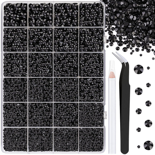 25000Pcs Resin Jelly Rhinestones for Crafting, Black 2-6mm Mixed Sizes Non Hotfix Flatback Gems, Bedazzling Crystal for DIY Crafts Clothing Tumblers Mugs Shoes Fabric Nail Art-Velvo Beauty