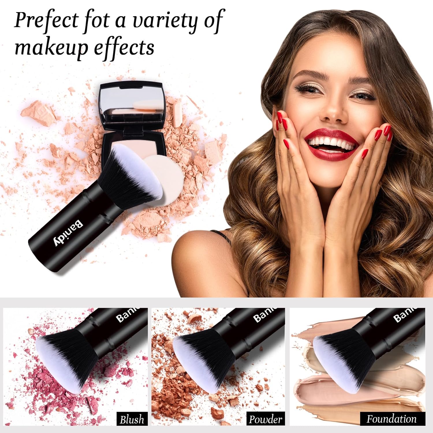 Makeup Brush Kabuki Face Brushes Retractable Travel Blush Brush Portable Flawless for Foundation, Powder Blush, Bronzer, Buffing, Liquid, Cream, Cruelty Free with Cover(Flat-Head)-Velvo Beauty