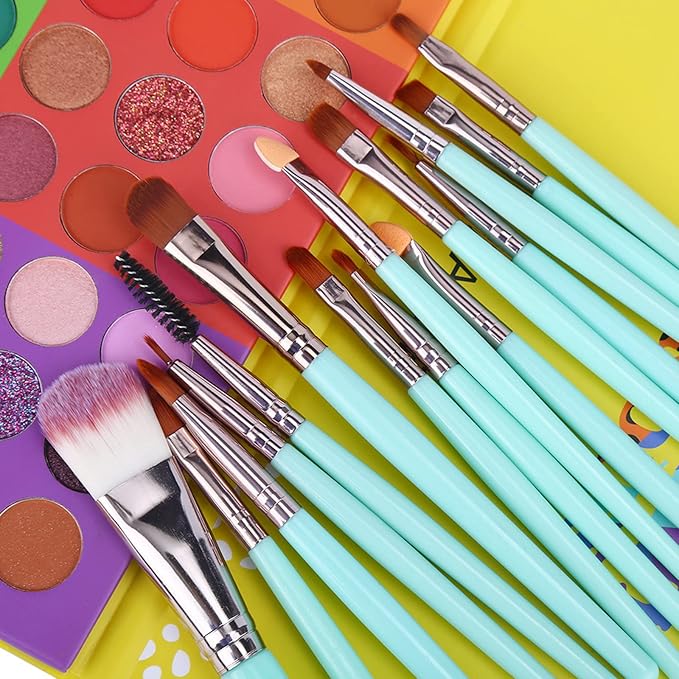 UCANBE 54 Colors Splashy Candies Eyeshadow Palette + 15pcs Makeup Brush Set, Highly Pigment Matte Metallic Shimmer Glitter Eye Shadow Bright Color Long Lasting Waterproof Easy Blending Make Up Pallet-Velvo Beauty