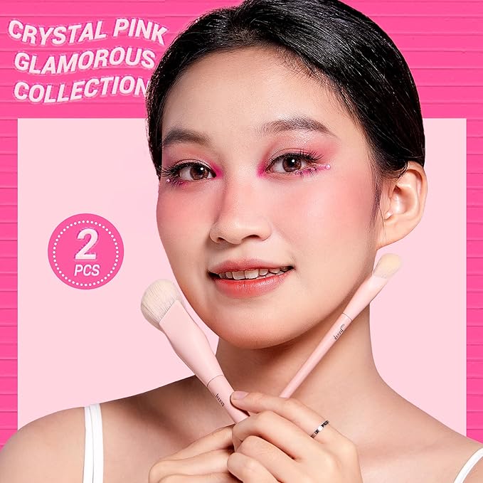 Jessup Foundation Brush and Concealer Brush, Pink Makeup Brushes Set 2Pcs Premium Synthetic Face Make up Brushes for Liquid Cream, T497-Velvo Beauty