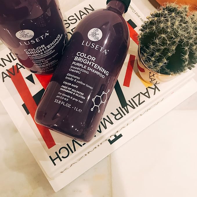 L LUSETA Color Brightening Purple Shampoo and Conditioner Set for Blonde and Gray Hair, Infused with Cocos Nucifera Oil to Help Nourish, Moisturize and Condition Hair, 2x33.8oz-Velvo Beauty