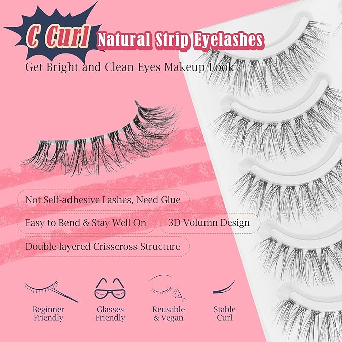 Wispy Lashes Natural Look False Eyelashes 13MM Eye Lash Pack 3D Volume Fake Eyelashes 7 Pair Siligli-Velvo Beauty