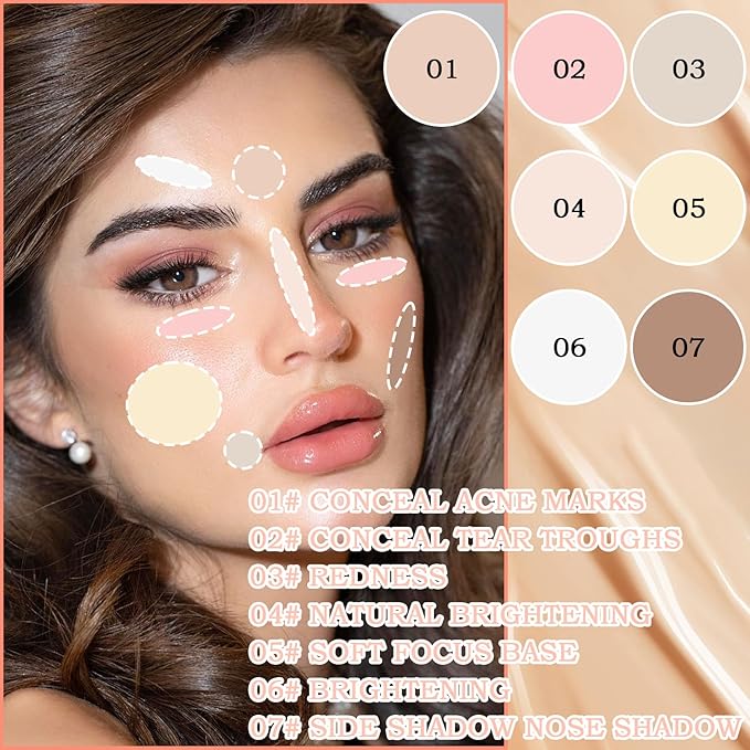 7 Colors Concealer Contour Palette,Correcting Concealer Makeup Palette 7 In 1 Contouring Foundation Cream Contour Palette for Redness,Dark Circles,Blemish,Acne(03#)-Velvo Beauty