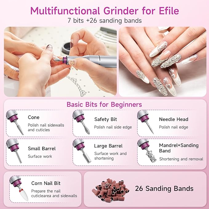 Electric Nail Drill Professional, Portable Nail File for Acrylic Gel Nails, Cordless Rechargeable Ultra Power Nail Drill Kit 40000RPM, HMC320 Salon-Grade Efile Nail Machine (White)-Velvo Beauty