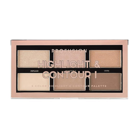 Profusion Cosmetics Mini Artistry Highlight & Contour I Palette Makeup Kit, Long Lasting and Soft Powder Formula - Light Medium-Velvo Beauty