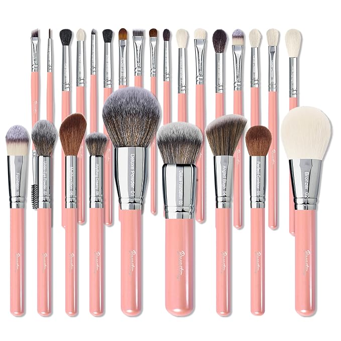 Bueart Design Makeup Brushes Set 26pcs Real Natural Goat Hair Professional labeled Foundation Face Blending Blush Concealers Eyeshadow Brush Set(26Pcs Pearl Pink)-Velvo Beauty