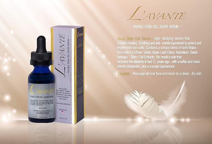 Double Stem Cell Silver Serum - Anti-aging, Anti-wrinkle and Skin Rejuvenation Treatment for Face and Neck, Scar and Acne Treatment, Moisturizer, Skin Hydration-Velvo Beauty