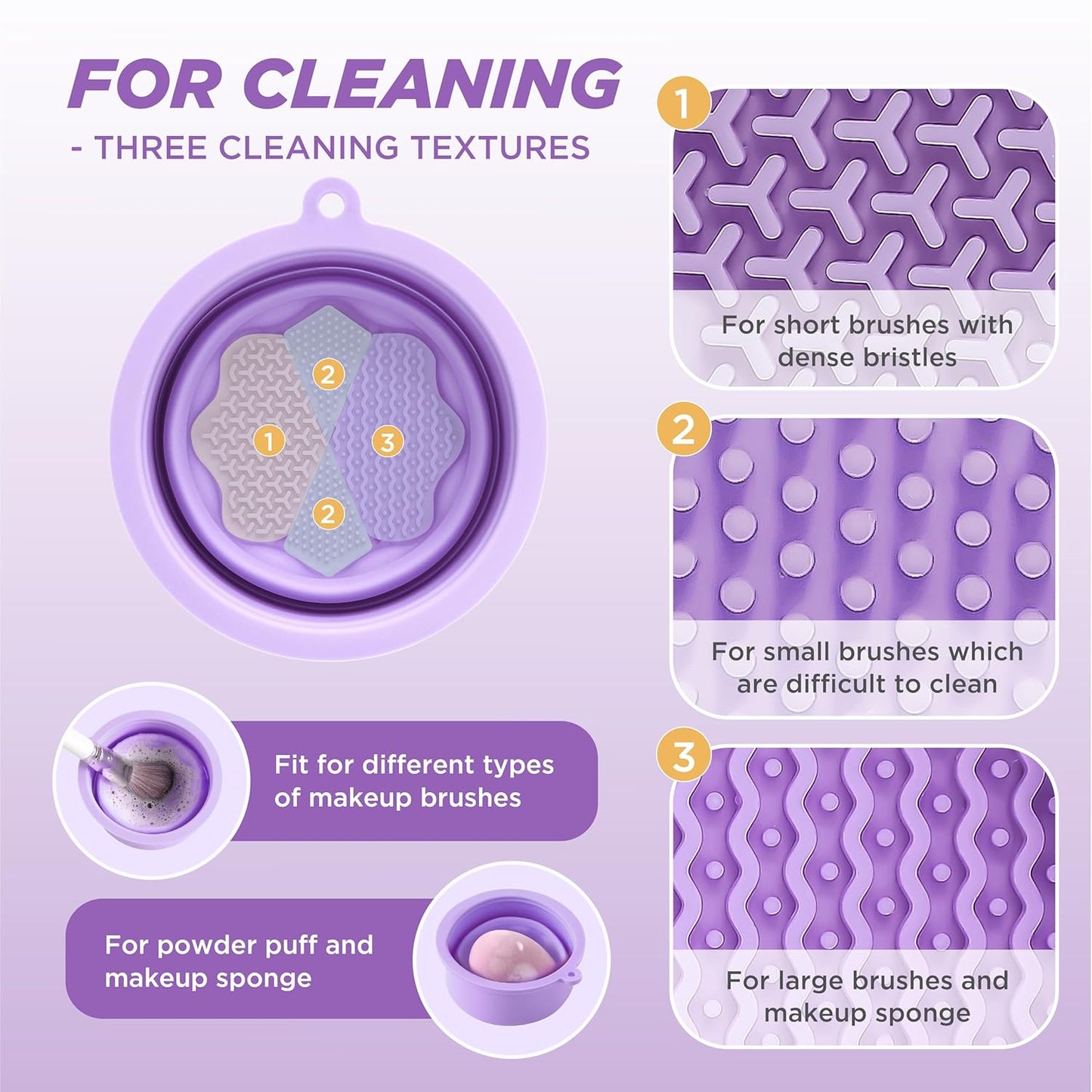 Makeup Brush Cleaner - Foldable Silicone Makeup Brush Cleaner Mat with Brush Storage Holder Makeup Brush Cleaning Bowl Cosmetic Brush Washing Tool for Cleaning Organizer and Drying (Purple and Blue)-Velvo Beauty