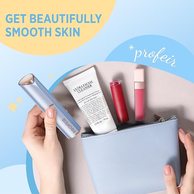 Facial Hair Removal for Women: Electric Hair Removal Device - Rechargeable Painless Face Razor for Chin Upper Lip Peach Fuzz with Light (Blue Gold)-Velvo Beauty