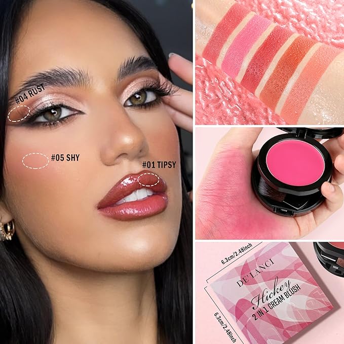 Multi-Purpose Cream Blush for Cheeks & Lip & Eyeshadow, Buildable Lightweight Peach Blush Balm, Ultra Hydrating Cruelty-Free Makeup Blush for Dry/Sensitive Skin, Waterproof Blush, Built-in Brush, Rose-Velvo Beauty