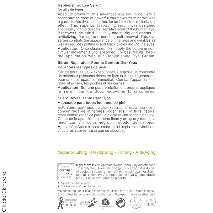Gratiae Organics Replenishing Eye Serum, 1.02 Ounce-Velvo Beauty
